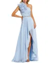 Mac Duggal 3d Floral One Shoulder Pleated Chiffon High Low Gown