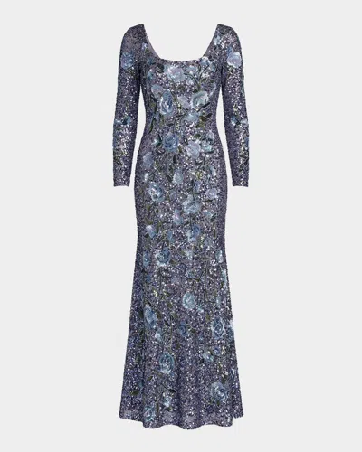 Mac Duggal Floral Embellished A-line Gown In Purple