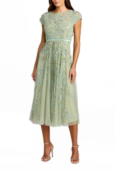Mac Duggal Floral Embellished Cap Sleeve Midi Dress In Green