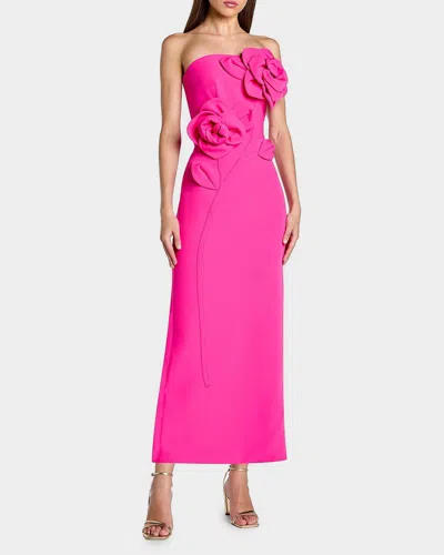 Mac Duggal Crepe Strapless Midi Dress With 3d Flower Detail In Pink