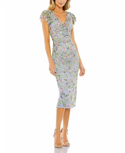 Mac Duggal Floral Embellished Flutter Cap Sleeve Dress