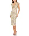 Mac Duggal Floral Embellished Flutter Cap Sleeve Dress In Cream Multi