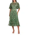 Mac Duggal Floral Embellished Flutter Sleeve Midi Dress In Multi