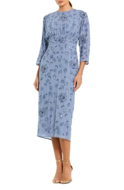 Mac Duggal Floral Embellished Georgette Blouson Midi Dress In Blue