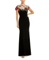 Mac Duggal Embroidered Floral Detail A-line Gown In Black Multi