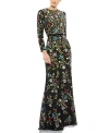 MAC DUGGAL FLORAL EMBELLISHED LONG SLEEVE GOWN