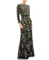 Mac Duggal Floral Embellished Long Sleeve Gown In Black Multi