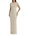 Mac Duggal Floral Embellished Mesh Fitted Blouson Gown In Neutral