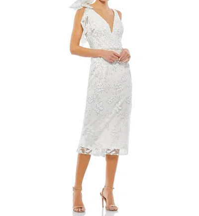 Mac Duggal Floral Embellished Midi Dress In Ivory In Multi