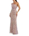 Mac Duggal Floral Embellished One Shoulder Gown In Pink Multi