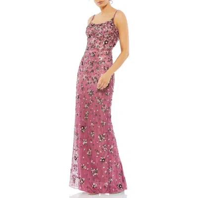 MAC DUGGAL MAC DUGGAL FLORAL EMBELLISHED SCOOP NECK EVENING GOWN