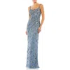Mac Duggal Sleeveless Floral Beaded Gown In Slate Grey