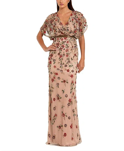 Mac Duggal Floral Embellished Short Sleeve Blouson Gown In Multi