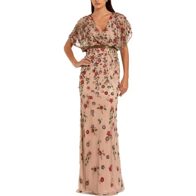 MAC DUGGAL MAC DUGGAL FLORAL EMBELLISHED SHORT SLEEVE BLOUSON GOWN
