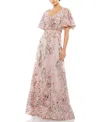 Mac Duggal Sequin Floral Butterfly Sleeve A-line Gown In Rose Pink