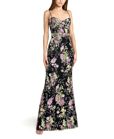 Mac Duggal Sleeveless Bustier Gown Featuring Floral Embellishments And Sweetheart Neckline In Black