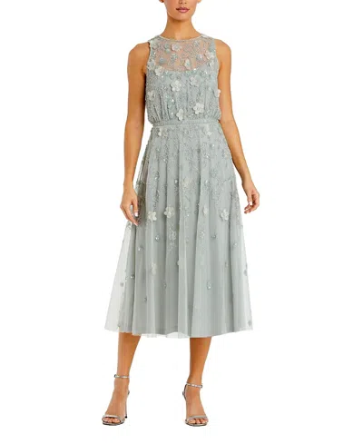 Mac Duggal Floral Embellished Sleeveless Midi Dress In Green