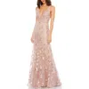 Mac Duggal Floral Embellished Sleeveless Plunge Neck Gown In Rose Pink