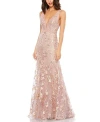 Mac Duggal Floral Embellished Sleeveless Plunge Neck Gown In Rose Pink