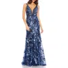 Mac Duggal Floral Tulle Trumpet Gown In Twilight