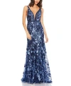 MAC DUGGAL FLORAL EMBELLISHED SLEEVELESS PLUNGE NECK GOWN