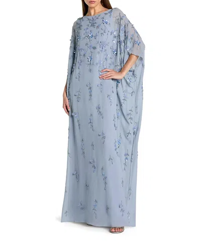 Mac Duggal Embellished Mesh High Neck Trapeze Dress In Blue