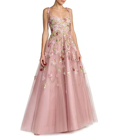 Mac Duggal Floral Embellished Tulle Ball Gown In Pink