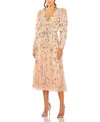 Mac Duggal Sequin Floral Long Sleeve Cocktail Midi Dress In Blush Multi