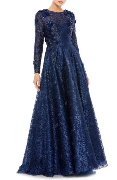Mac Duggal Womens Lace Embellished Evening Dress In Navy