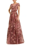 Mac Duggal Floral Embroidered Cap Sleeve Evening Gown