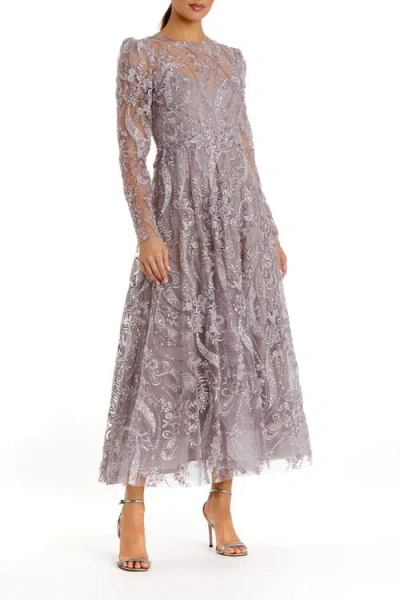 Mac Duggal Floral Embroidered High Neck Long Sleeve Dress In Pink