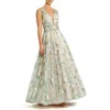 Mac Duggal Floral Embroidered Illusion V-neck Gown In Cream Multi