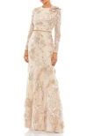 Mac Duggal Floral Embroidered Lace Trumpet Gown In Blush