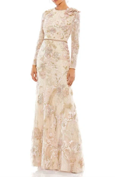 Mac Duggal Floral Embroidered Lace Trumpet Gown In Blush