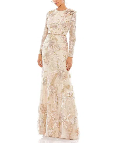 Mac Duggal Floral Embroidered Lace Trumpet Gown In Blush