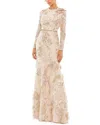Mac Duggal Floral Embroidered Lace Trumpet Gown In Gold