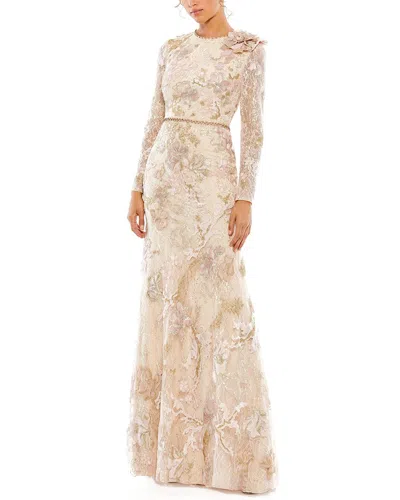 Pre-owned Mac Duggal Floral Embroidered Lace Trumpet Gown Women's In Pink