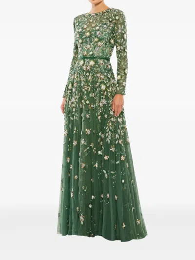 Mac Duggal Embellished High Neck Long Sleeve A Line Gown In Multi