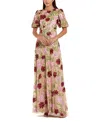 Mac Duggal Floral Embroidered Mesh Gown With Statement Sleeves In Multi