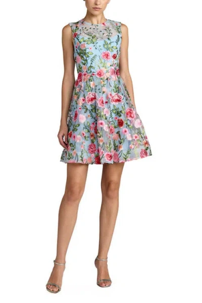 Mac Duggal Floral Embroidered Sleeveless A-line Mini Dress In Multi
