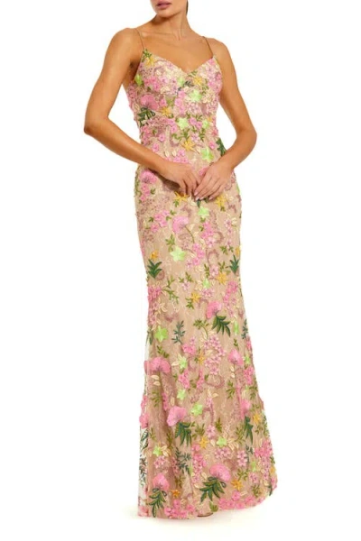 Mac Duggal Floral Embroidered Sleeveless Column Gown In Multi