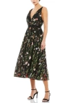 Mac Duggal Floral Embroidered Sleeveless Midi Dress In Black Multi