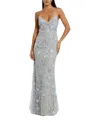 Mac Duggal Floral Embroidered Sleeveless Open Back Gown In Powder Blue