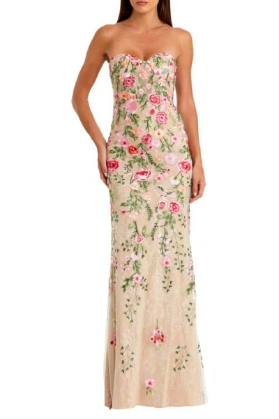 Mac Duggal Floral Embroidered Strapless Bustier Gown In Green