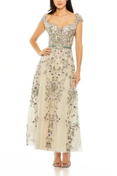 Mac Duggal Floral Embroidered Sweetheart Neckline Dress In Nude Multi