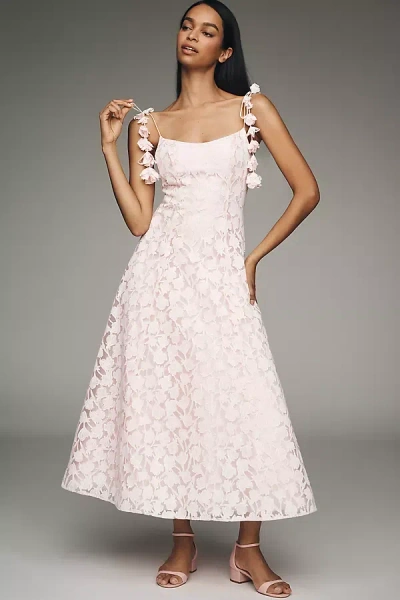 Mac Duggal Floral Lace A-line Midi Dress In Pink