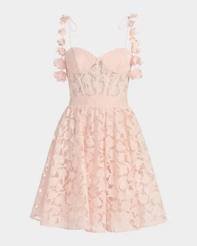 Mac Duggal Floral Bustier Sweetheart Neck Ruffle Mini Dress In Pink