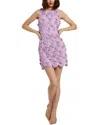 Mac Duggal Floral Lace Fitted Mini Dress In Purple