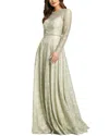 Mac Duggal Floral Sequin Lace Long Sleeve A-line Gown In Green
