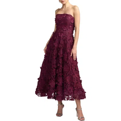 Mac Duggal Floral Lace A-line Strapless Midi Dress In Animal Print